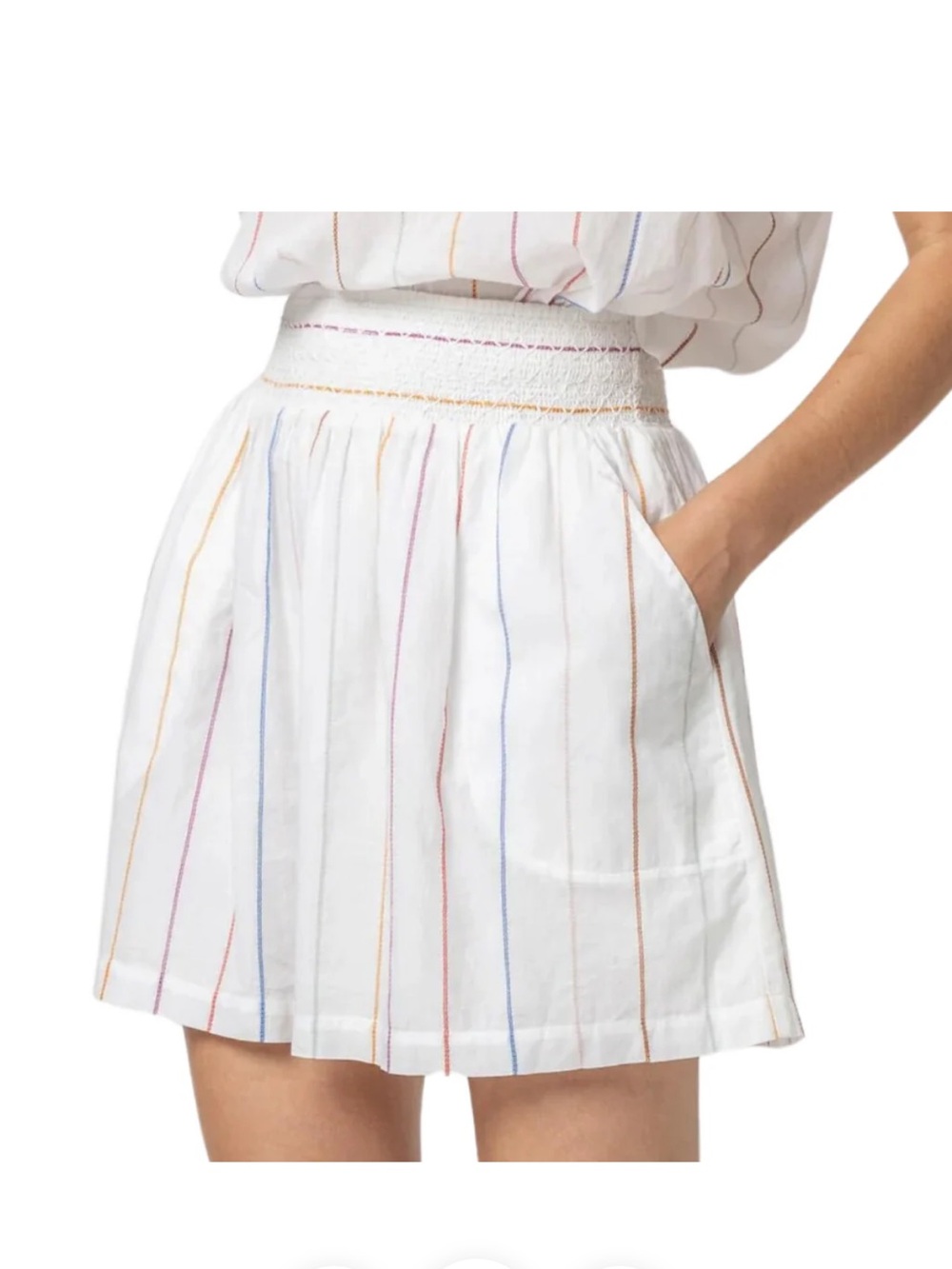 Lilla P White Mini Skirt with Multicolor Pinstripes